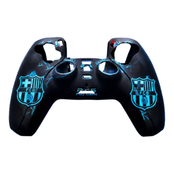PS5 DualSense Silikon Kol Kılıfı – Barcelona Desenli – Siyah / Turkuaz