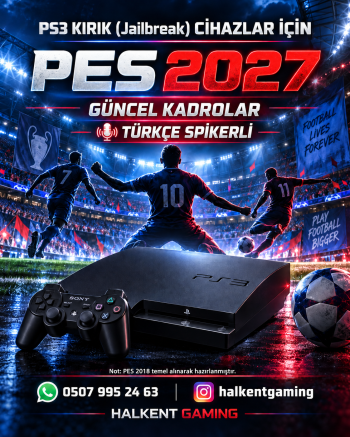 PS3 PES 2027 güncel kadrolu Türkçe spikerli Halkent Gaming tanıtım afişi