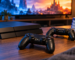 PS4 kırık oyun listesi planlaması için iki kontrol cihazı ve oyun rafı